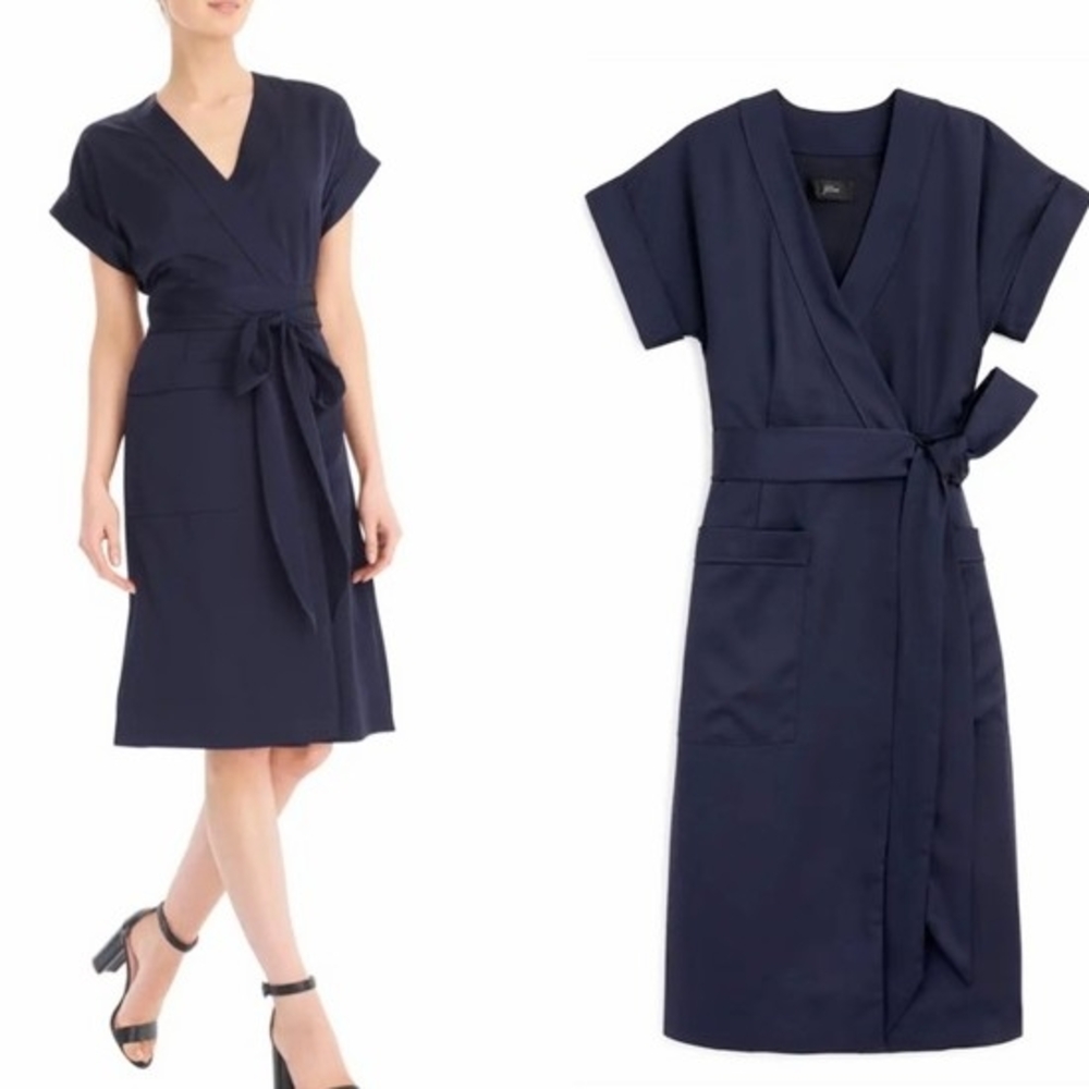 J. Crew Exquisite Navy Wrap Midi Dress(Holiday Sale🎁)